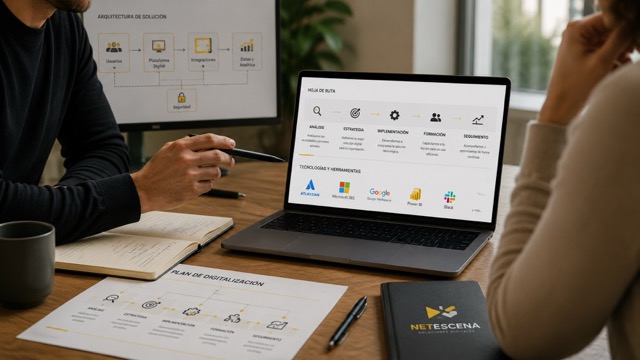 Diagrama de flujo de consultoría sobre icono de ordenador.